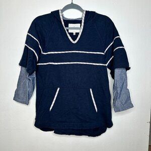 Grey State Navy Blue & Chambray Pullover Hoodie Size 0